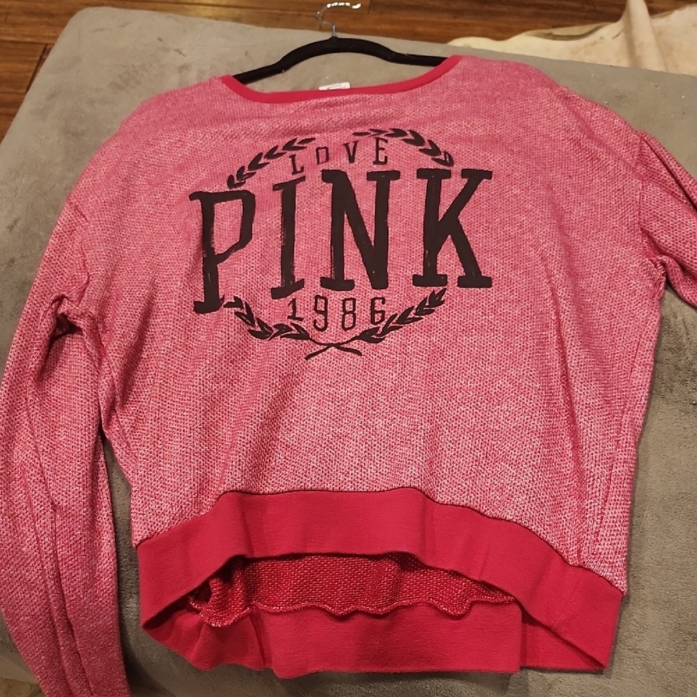 PINK Victoria's Secret Red Crew Neck Sweater with Textured Design